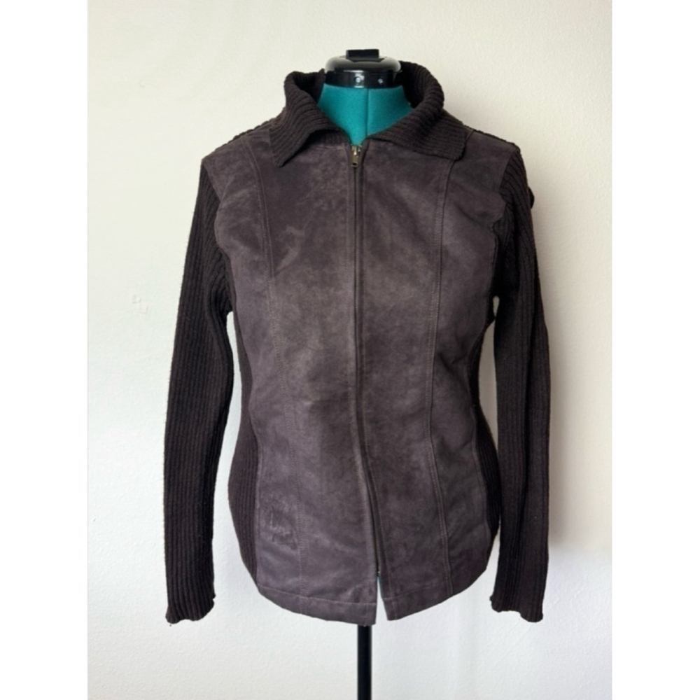 Vintage Faded Glory Women Full Zip Mocha Brown Jacket Y2K Preppy Grunge Indie